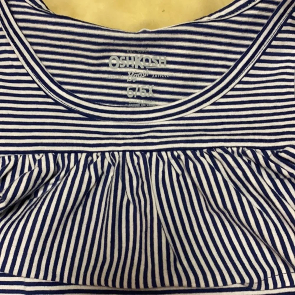 OshKosh Girls Navy White Stripe Cold Shoulder Peplum Tank Size 6 6X